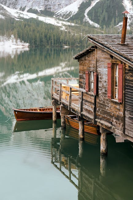 Braies boathouse wooden rowboat view