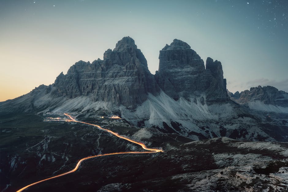 Dolomites mountain road sunset