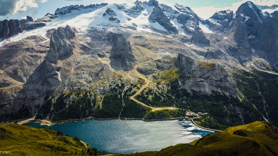 Marmolada glacier reflection lake Fedaia