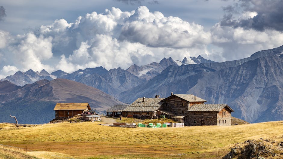 Mountain hut evening terrace alpine refuge