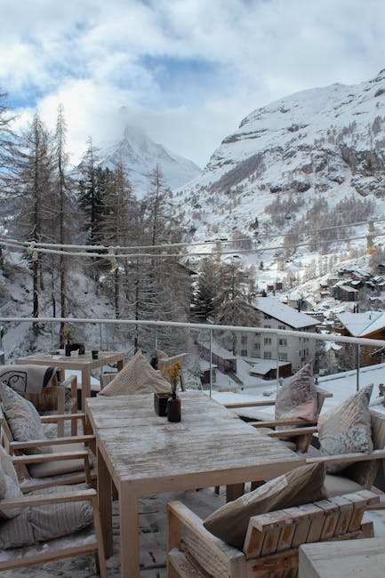 alpine refuge wooden terrace view