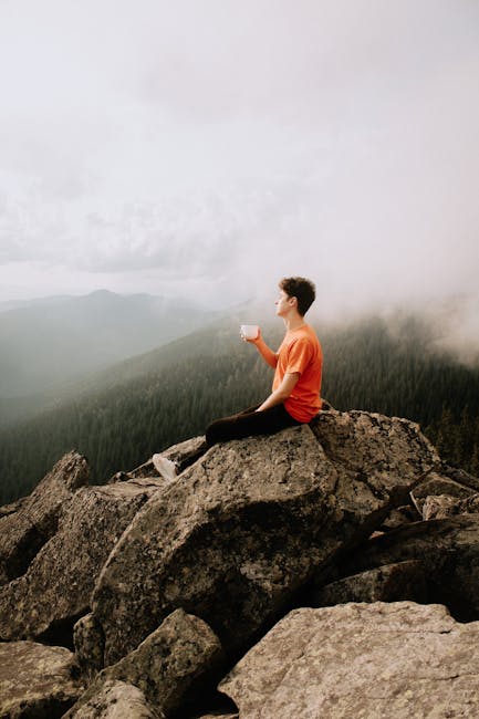mountain hikers resting viewpoint