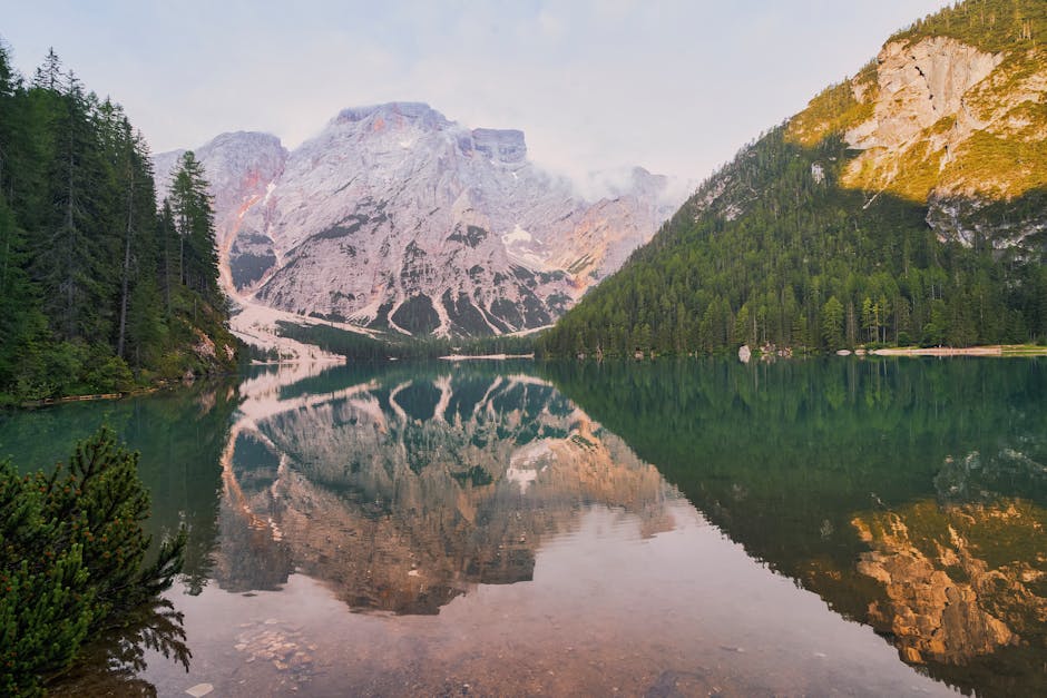Pragser Wildsee morning calm lake view